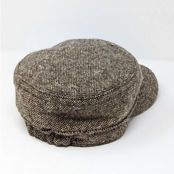 Timberland Women's‎ Tweed Military Cadet Cap Hat Wool Blend Brown Y2K - Picture 3 of 7